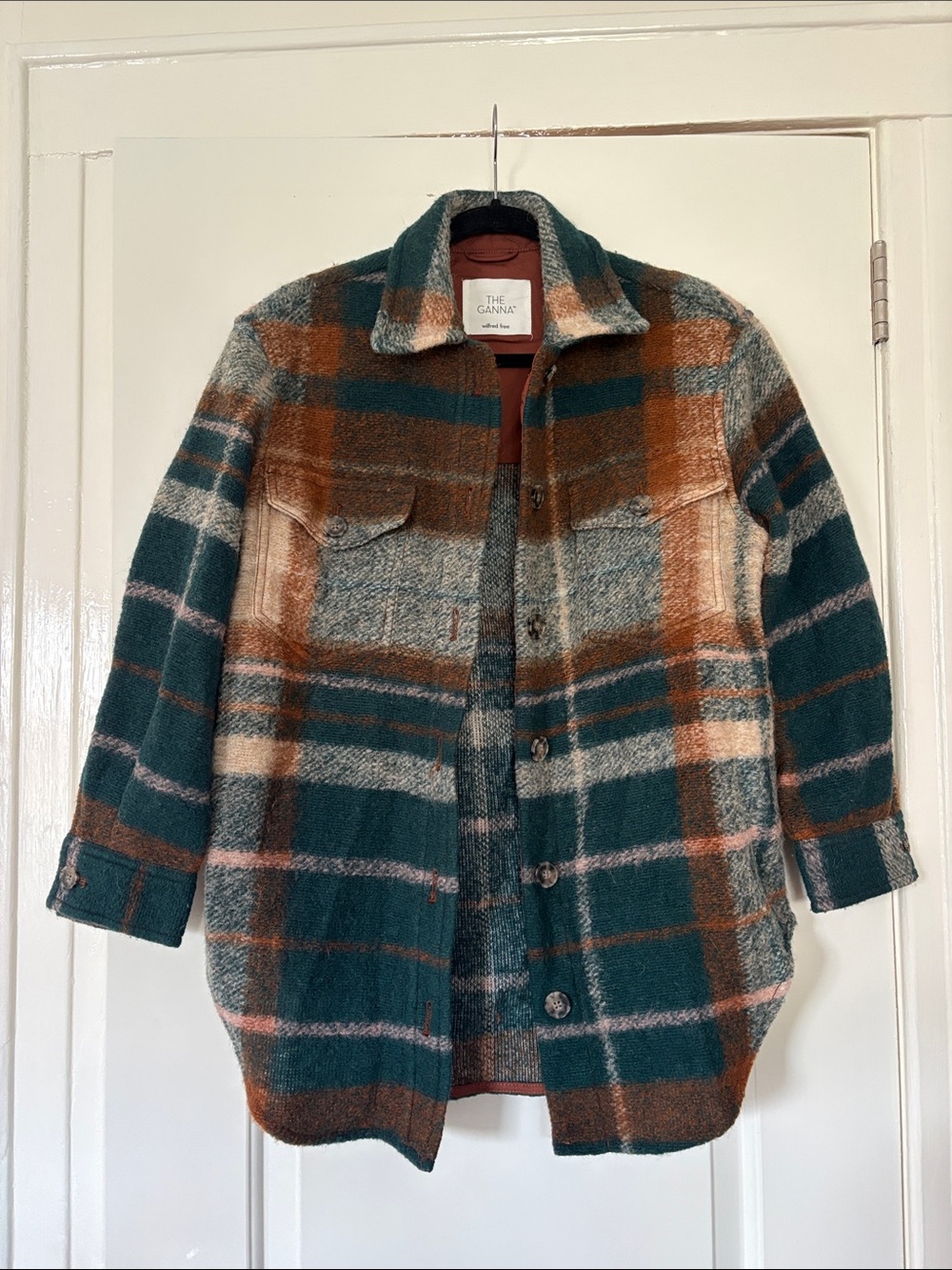 Aritzia Plaid Shacket Jacket in Teal, Rust, Cream, Gray